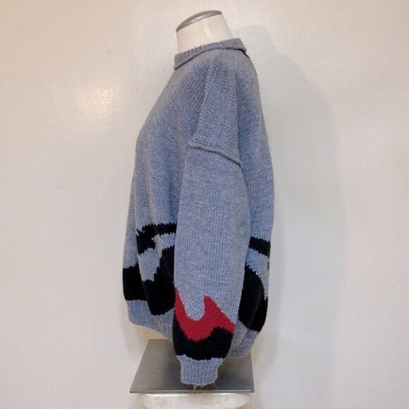 Vintage Handmade Grey Acrylic Knit Crew Neck Sweater L - Picture 2 of 9